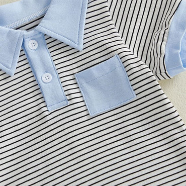 Short Sleeve Striped Collar Toddler Set