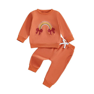 Long Sleeve Rainbow Bows Baby Set Orange 3-6 M