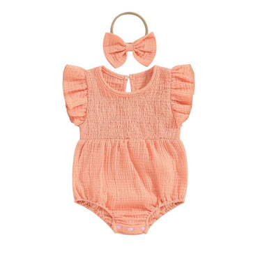 Ruffle Sleeve Solid Baby Romper Pink 0-3 M