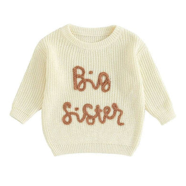 Big Sister Knitted Toddler Sweater Beige 12-18 M