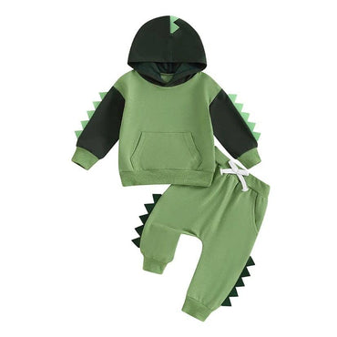 Long Sleeve Dino Hooded Toddler Set Green 9-12 M