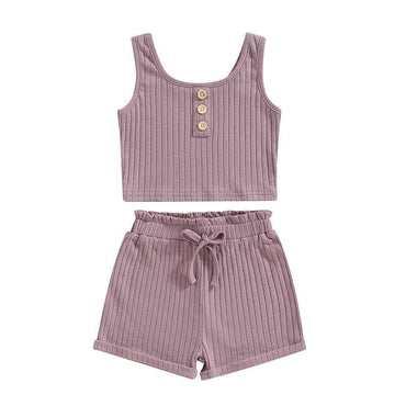 Solid Ribbed Shorts Toddler Set Purple 9-12 M 