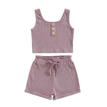 Solid Ribbed Shorts Toddler Set Purple 9-12 M