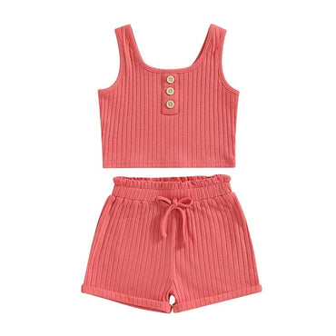 Solid Ribbed Shorts Toddler Set Red 9-12 M