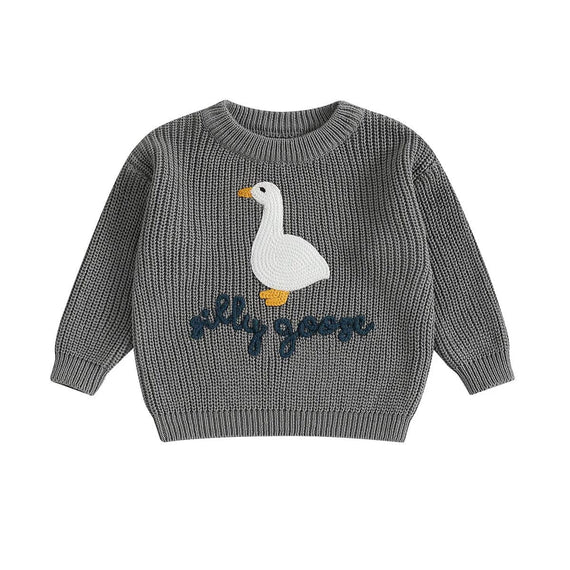 Silly Goose Knit Baby Sweater Gray 6-9 M