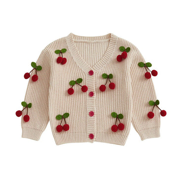 Long Sleeve Cherry Knitted Baby Cardigan