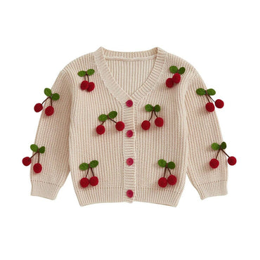 Long Sleeve Cherry Knitted Baby Cardigan