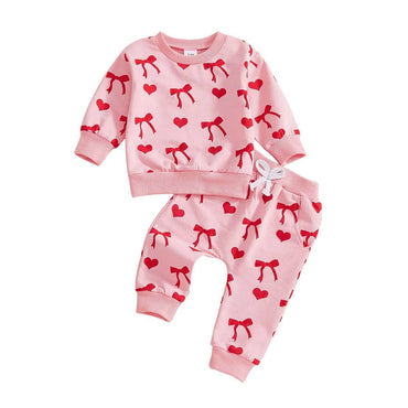 Long Sleeve Hearts Bows Baby Set