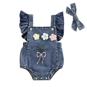 Denim Flowers Baby Romper
