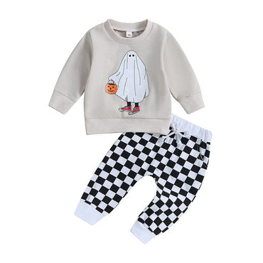 Halloween Ghost Plaid Pants Baby Set