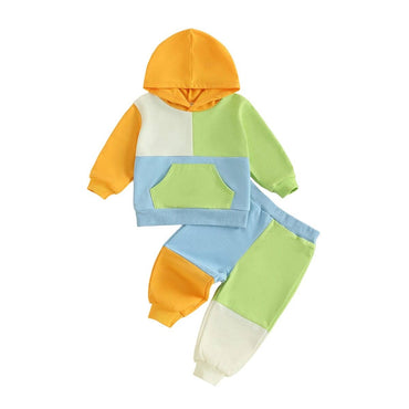 Color Block Hooded Pocket Toddler Set Yellow 9-12 M