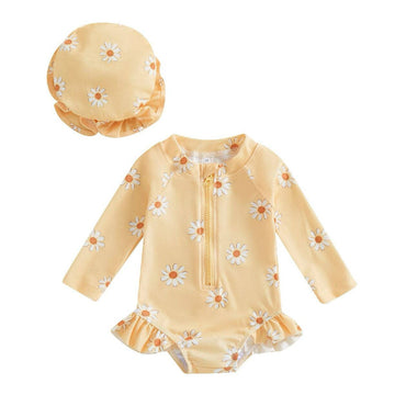 Long Sleeve Daisy Zipper Toddler Swimsuit