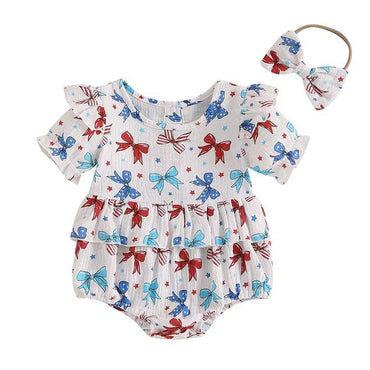4th of July Bows Baby Romper