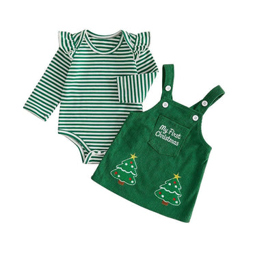 Long Sleeve Christmas Striped Baby Set Green 0-3 M