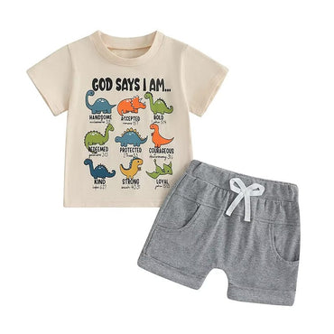 Short Sleeve Dinosaurs Toddler Set Beige 3-6 M