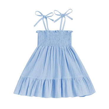 Tie Shoulder Solid Toddler Dress Sky Blue 12-18 M