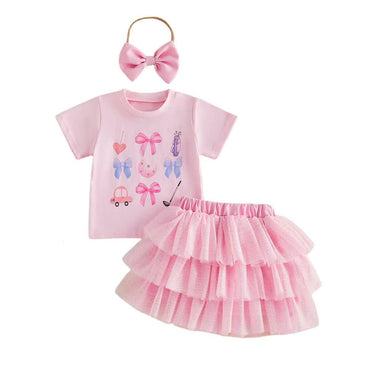 Short Sleeve Golf Tiered Tulle Skirt Toddler Set Sets The Trendy Toddlers Pink 9-12 M