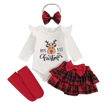 First Christmas Plaid Ruffle Skirt Baby Set
