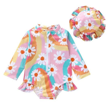 Long Sleeve Daisy Rainbow Toddler Swimsuit