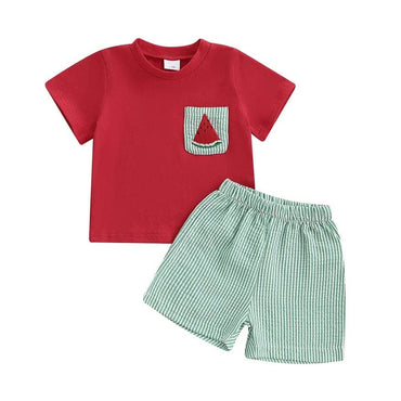 Short Sleeve Striped Watermelon Baby Set