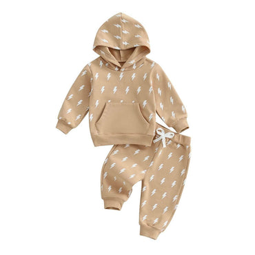 Long Sleeve Hooded Flash Toddler Set Beige 9-12 M