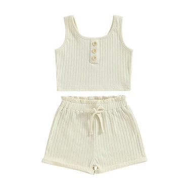Solid Ribbed Shorts Toddler Set Beige 9-12 M