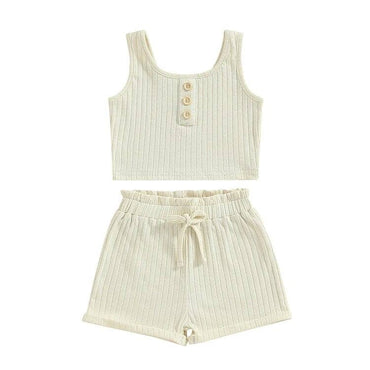 Solid Ribbed Shorts Toddler Set Beige 9-12 M