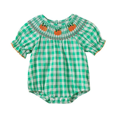 Short Sleeve Plaid Halloween Baby Romper Green 0-3 M