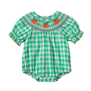 Short Sleeve Plaid Halloween Baby Romper Green 0-3 M