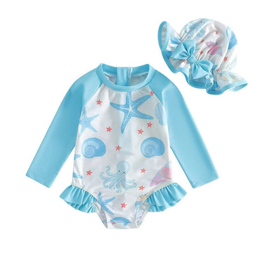 Long Sleeve Ocean Ruffled Baby Swimsuit