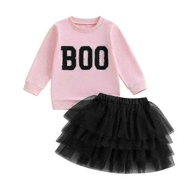 Long Sleeve Boo Tulle Skirt Toddler Set