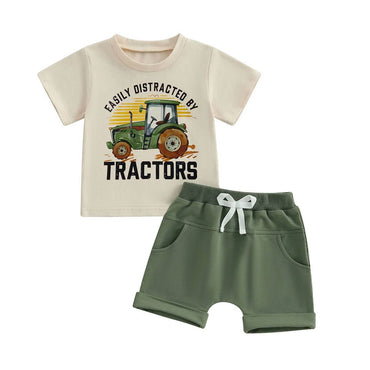 Short Sleeve Tractors Toddler Set Beige 9-12 M