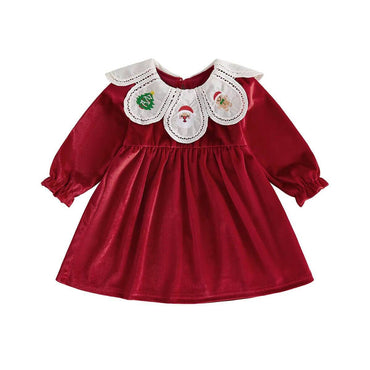 Long Sleeve Christmas Velvet Toddler Dress Red 9-12 M