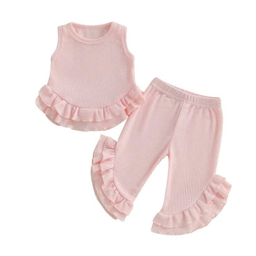 Solid Waffle Ruffled Toddler Set Pink 9-12 M