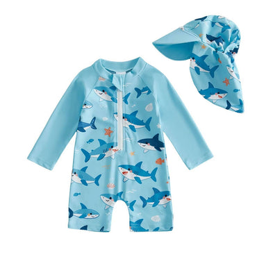 Long Sleeve Shark Zipper Baby Swimsuit