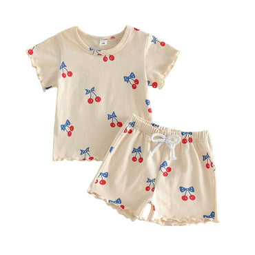 Short Sleeve American Cherry Toddler Set Beige 3-6 M