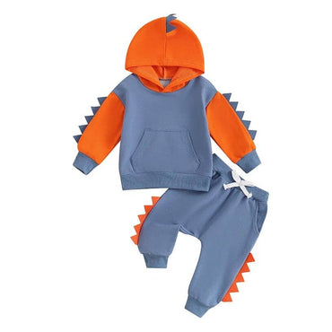 Long Sleeve Dino Hooded Toddler Set Blue 9-12 M