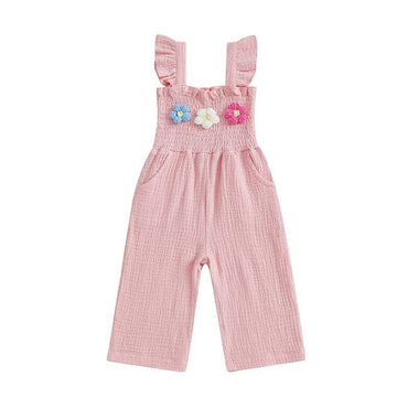 Fly Sleeve Flowers Toddler Jumpsuit Pink 9-12 M