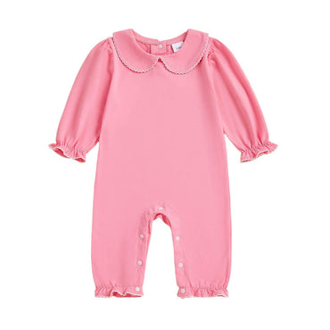 Long Sleeve Solid Collar Baby Jumpsuit Pink 0-3 M