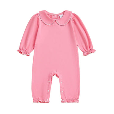Long Sleeve Solid Collar Baby Jumpsuit Pink 0-3 M
