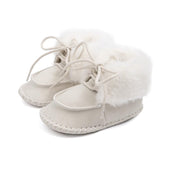 Solid Lace Up Faux Fur Baby Shoes Beige 1