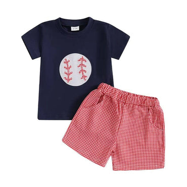 Baseball Plaid Shorts Baby Set Blue 3-6 M