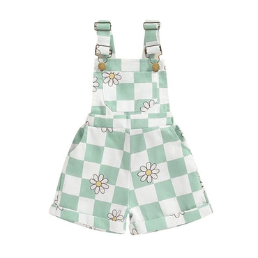 Sleeveless Daisy Checkered Toddler Romper Green 9-12 M
