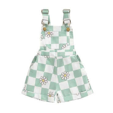 Sleeveless Daisy Checkered Toddler Romper Green 9-12 M