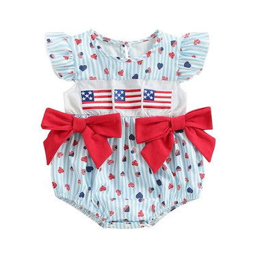 American Hearts Bows Baby Romper