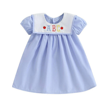 Puff Sleeve Blue ABC Toddler Dress