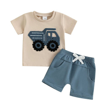 Short Sleeve Tiny Wheels Baby Set Blue 3-6 M