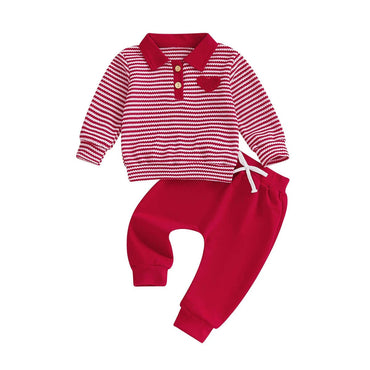 Long Sleeve Valentine's Day Striped Collar Baby Set