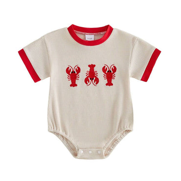 Short Sleeve Lobster Waffle Baby Romper