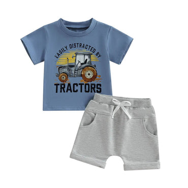 Short Sleeve Tractors Toddler Set Blue 9-12 M